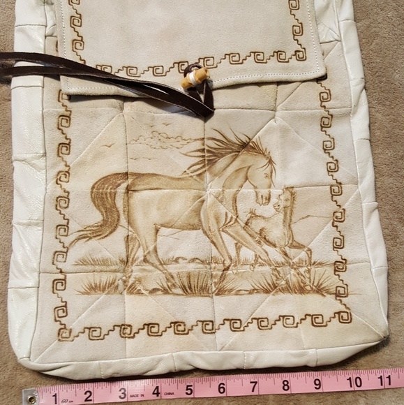 Handmade Leather Tote w/Horses From Mexico - Picture 3 of 8